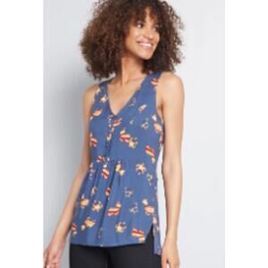 Modcloth Blue Pinata Tank Top Blouse Womens Size XXS Fiesta Casual Party Novelty